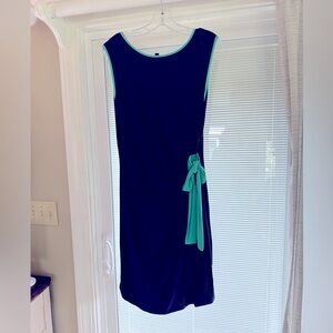 Navy dress, tie front w ruching